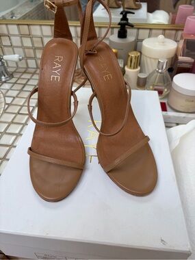 RAYE Brown Tan Minimalist Strappy Heeled Sandals